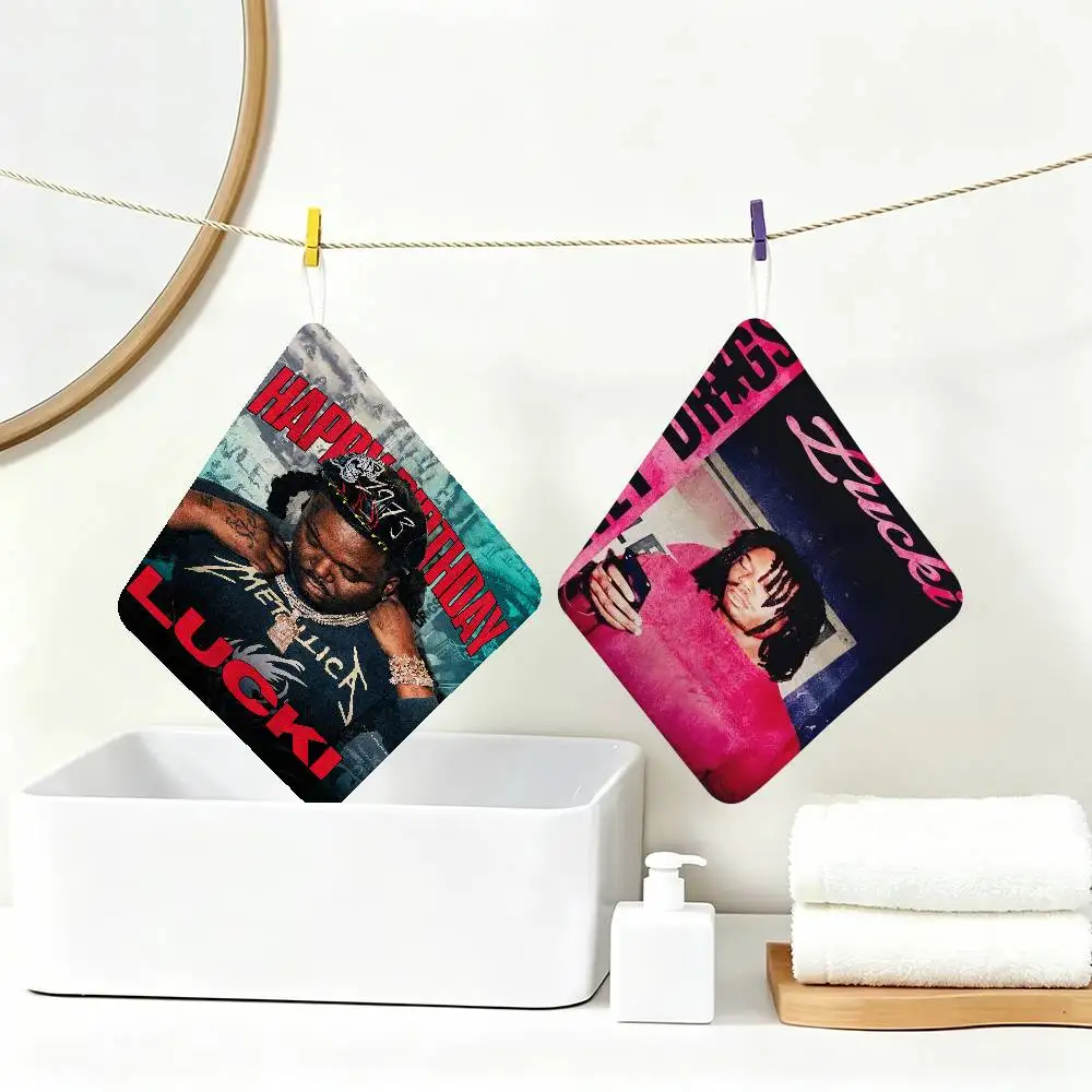 Rapper W-WAKE UP LUCKI Hanging Kitchen Towel, Polyester Cotton Fabric, Absorbent Hand Wiping Towel for Home Dormitory