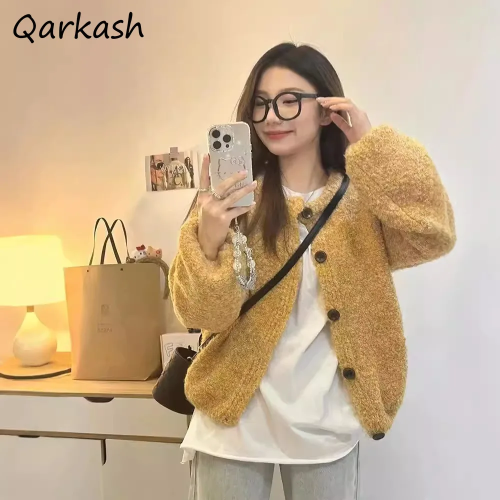 

Вязаные свитера женские с длинным рукавом с круглым вырезом в корейском стиле универсальные повседневные модные кардиганы на каждый день нежные теплые осенне-зимние уютные