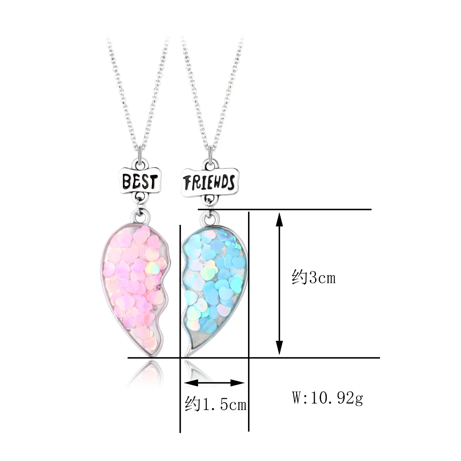 New BEST Friend Pendant Necklace Set With Magnet Stones A Pair Of Sequins Scallion Powder Drip Glue Female Student Pendant Gift