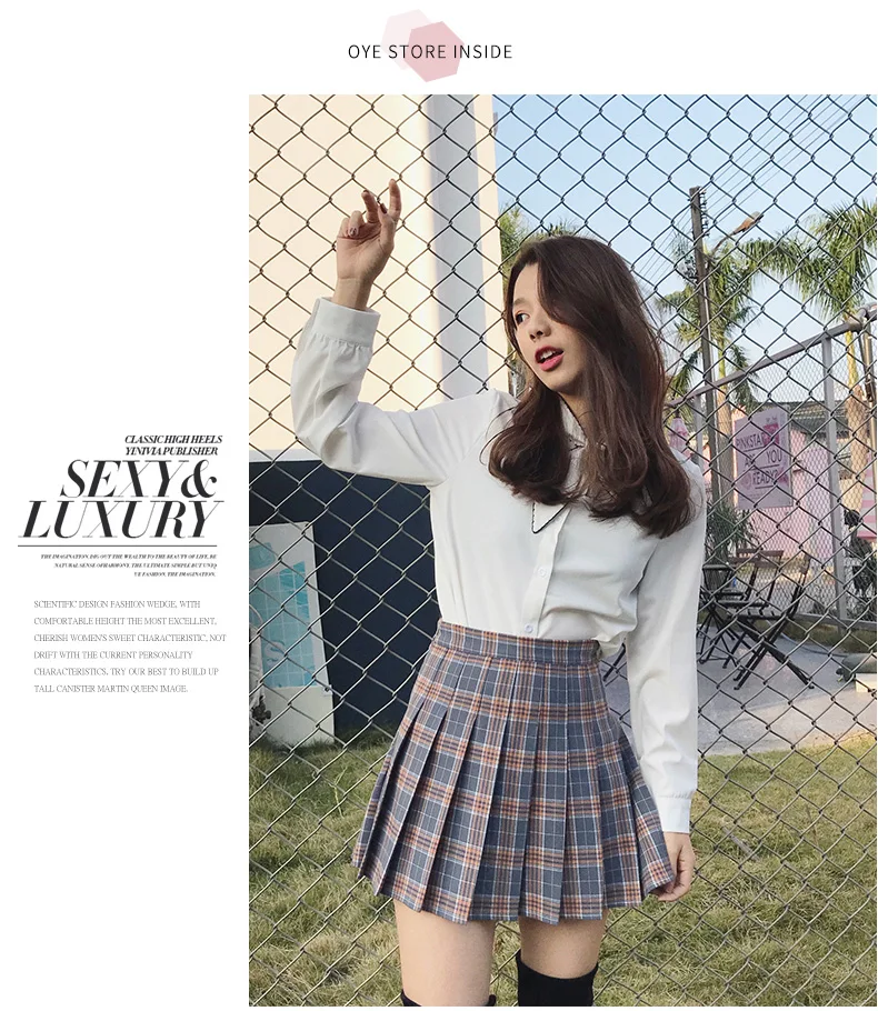 Pleated Skirt Female Student Korean Style Spring Summer Y2k New High Waist Slimming College Style A- Line Pink Plaid Skirt Women