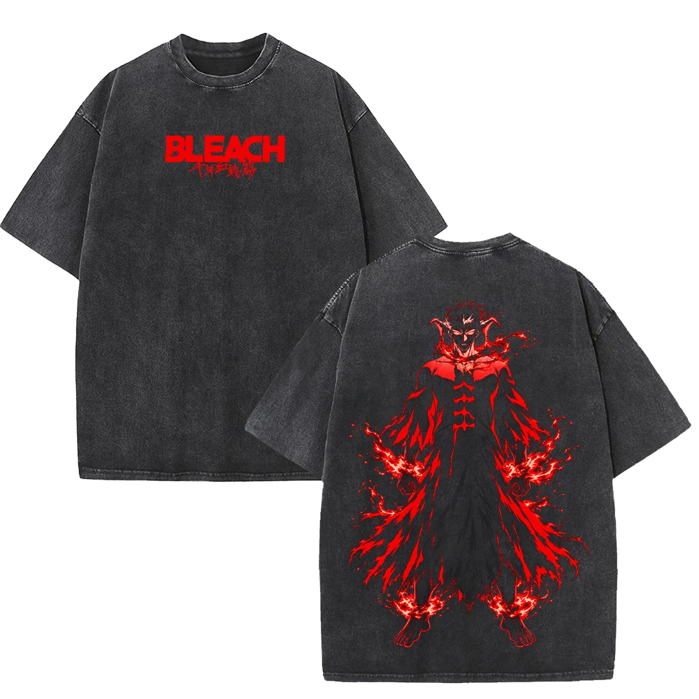 Anime BLEACH Ichigo Kurosaki T-shirts Vintage Washed Oversized T Shirts Men Women Clothing Short Sleeve Casual Fashion Tees Tops