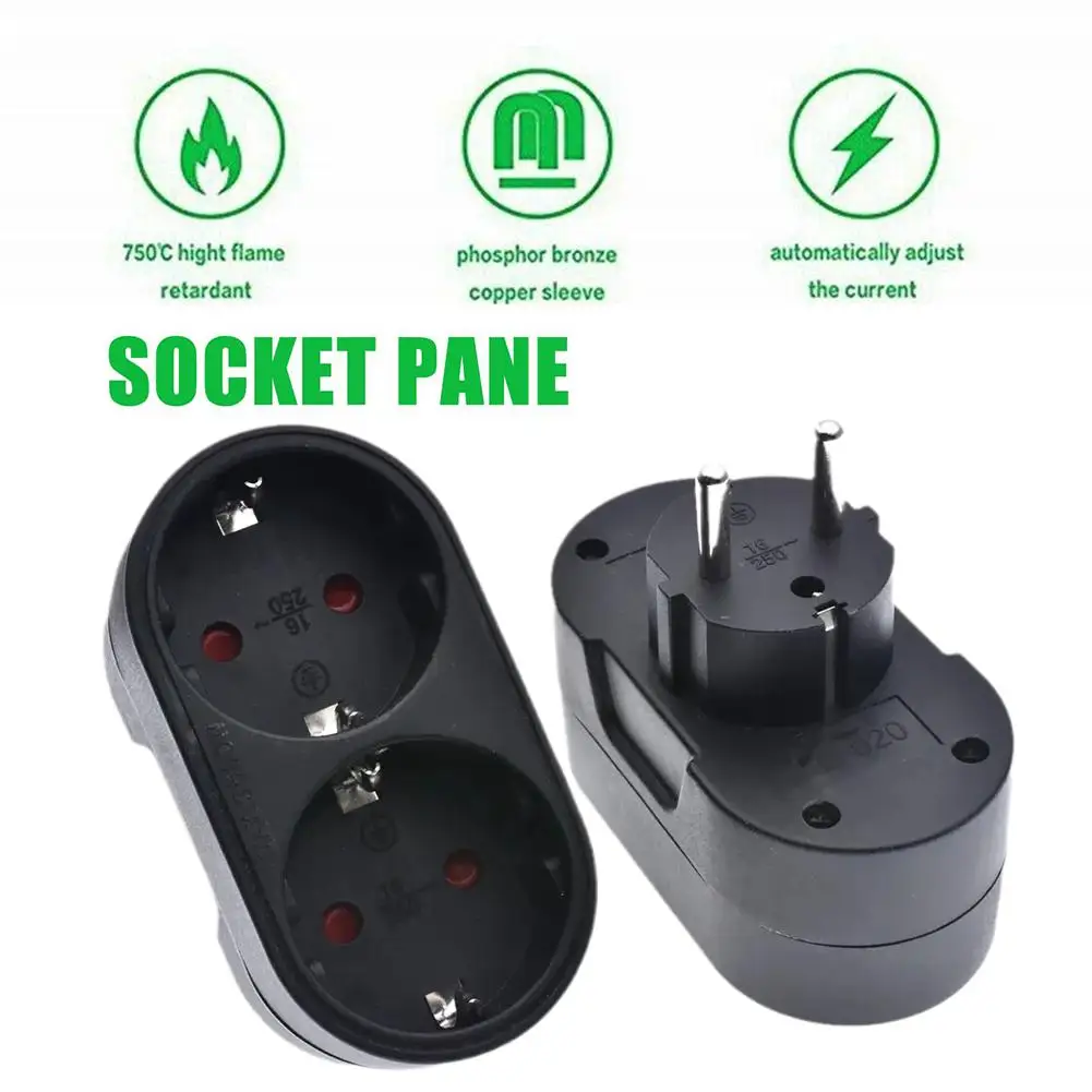 2 Socket Multiple Plug Plug Power Adapter EU Standard Power Plug Plug 16A/250V Supply Multiple Standard Adapter German W5P0