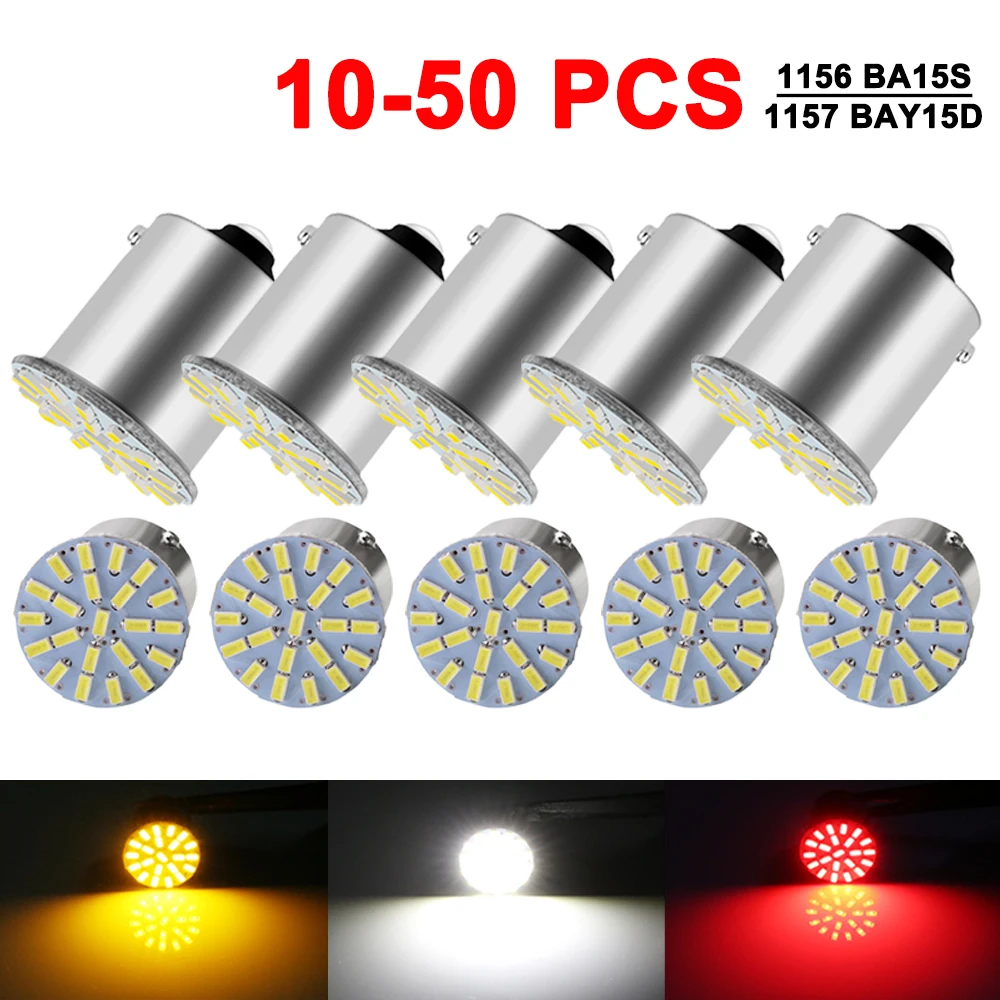 10-50 PCS P21W 1156 BA15S 1157 BAY15D LED Turn Signal Bulb 12V 3014-22SMD 6500K White Car Tail Reverse Back Parking Brake Lights