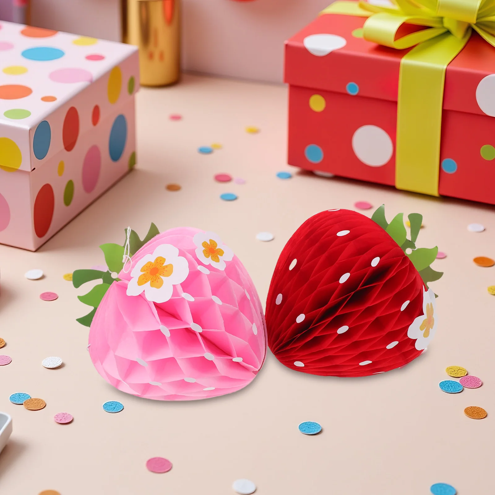 

8 Pcs Strawberry Decorations Honeycomb Paper Centerpiece Ornament Hanging Fruit Birthday Centerpieces