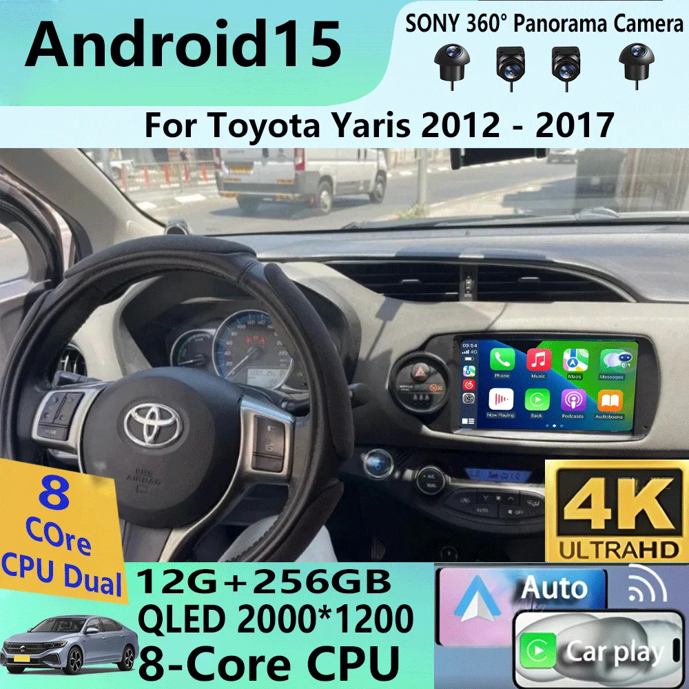 

Android 15 Carplay Auto Car Radio For Toyota Yaris 2012 2013 2014 2015 2016 2017 GPS Multimedia Player Stereo WIFI+4G video DSP
