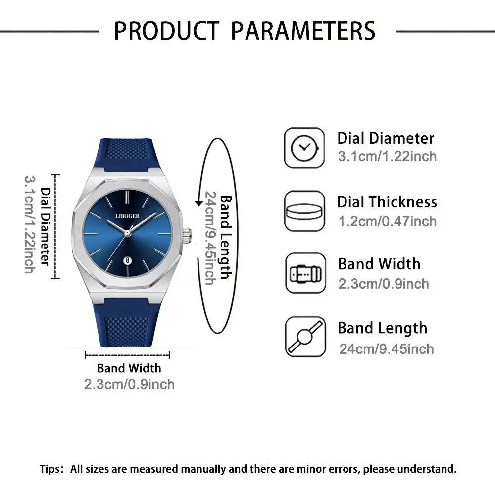 4-Piece Men's Business Sports Fashion Set, Men's Watch and Bracelet Necklace Set, Suitable for Daily Multifunctional Formal Wear