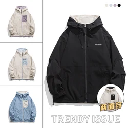 Men Double Sides Wears Hooded Jacket Outdoor Hiking Outerwear Couple Wind-Proof Streetwear High Quality Casual Men's Clothing