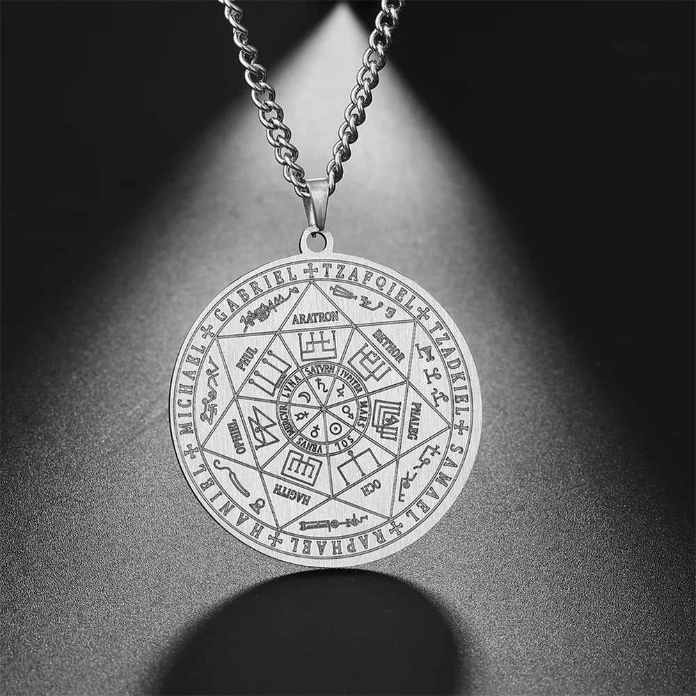 

My Shape Solomon Seal of 7 Archangels Pendant Necklaces Men Boys Sigil Talisman Chain Stainless Steel Religious Amulet Jewelry