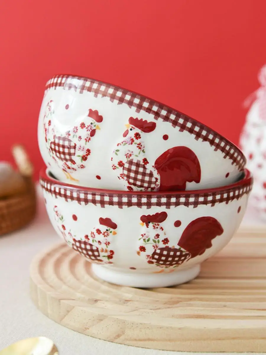 

Creative Red Floral Cerc Bowl Ins Sle Dinnerware Set Home Use Noodle Bowl Salad Bowl Stainl Steel Crtsmanip