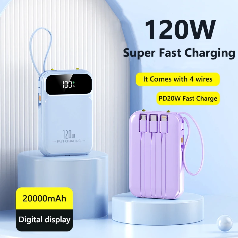 

20000 мАч 120 Вт Power Bank Супер быстрая зарядка Большая емкость с цифровым дисплеем Зарядное устройство Powerbank для IPhone Samsung Huawei