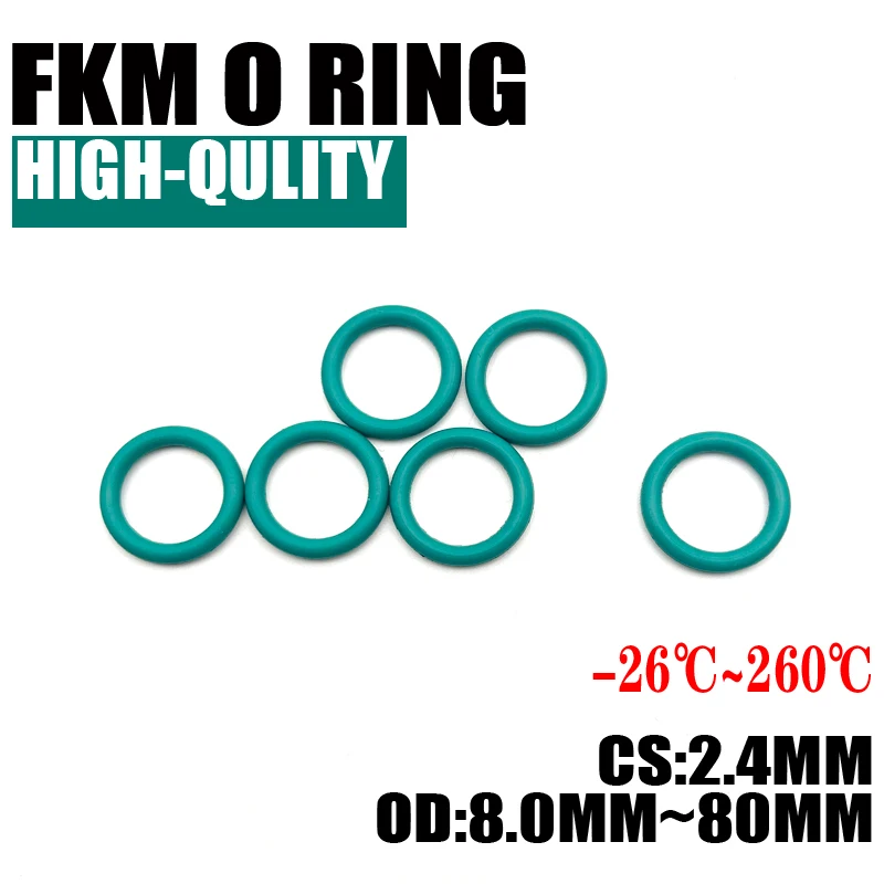 

10pcs Superior FKM Fluorine Rubber O Ring CS 2.4mm OD 8 ~ 80mm Sealing Gasket Insulation Oil High Temperature Resistance Green