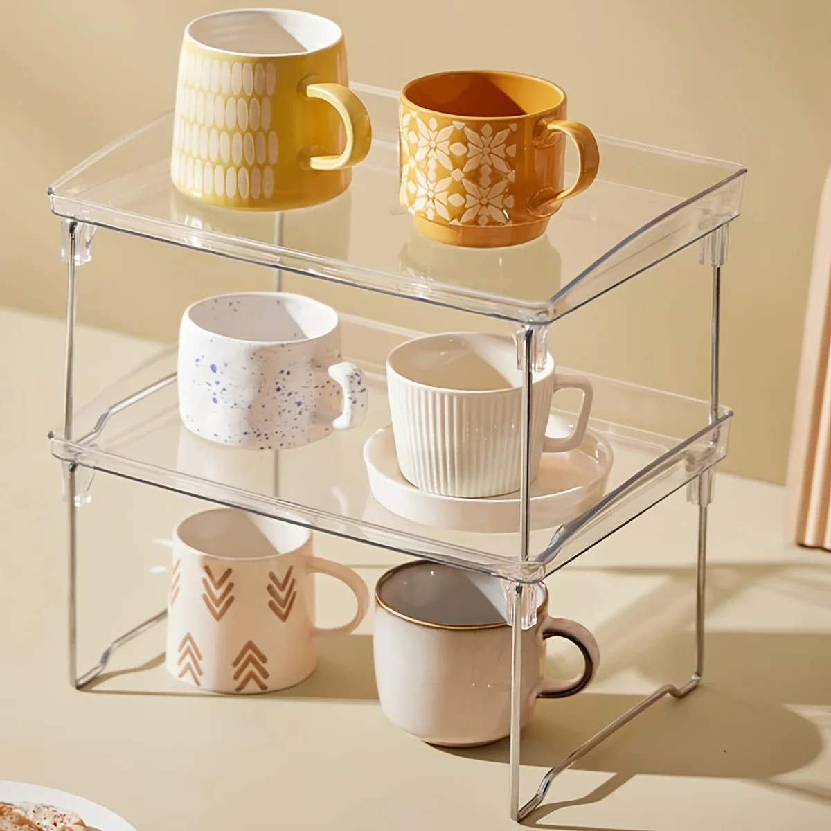 Transparenter Acryl-Desktop-Organizer, Desktop-Kosmetik, verschiedene Gegenstände, Aufbewahrungsregal, Präsentationsständer, faltbar und stapelbar