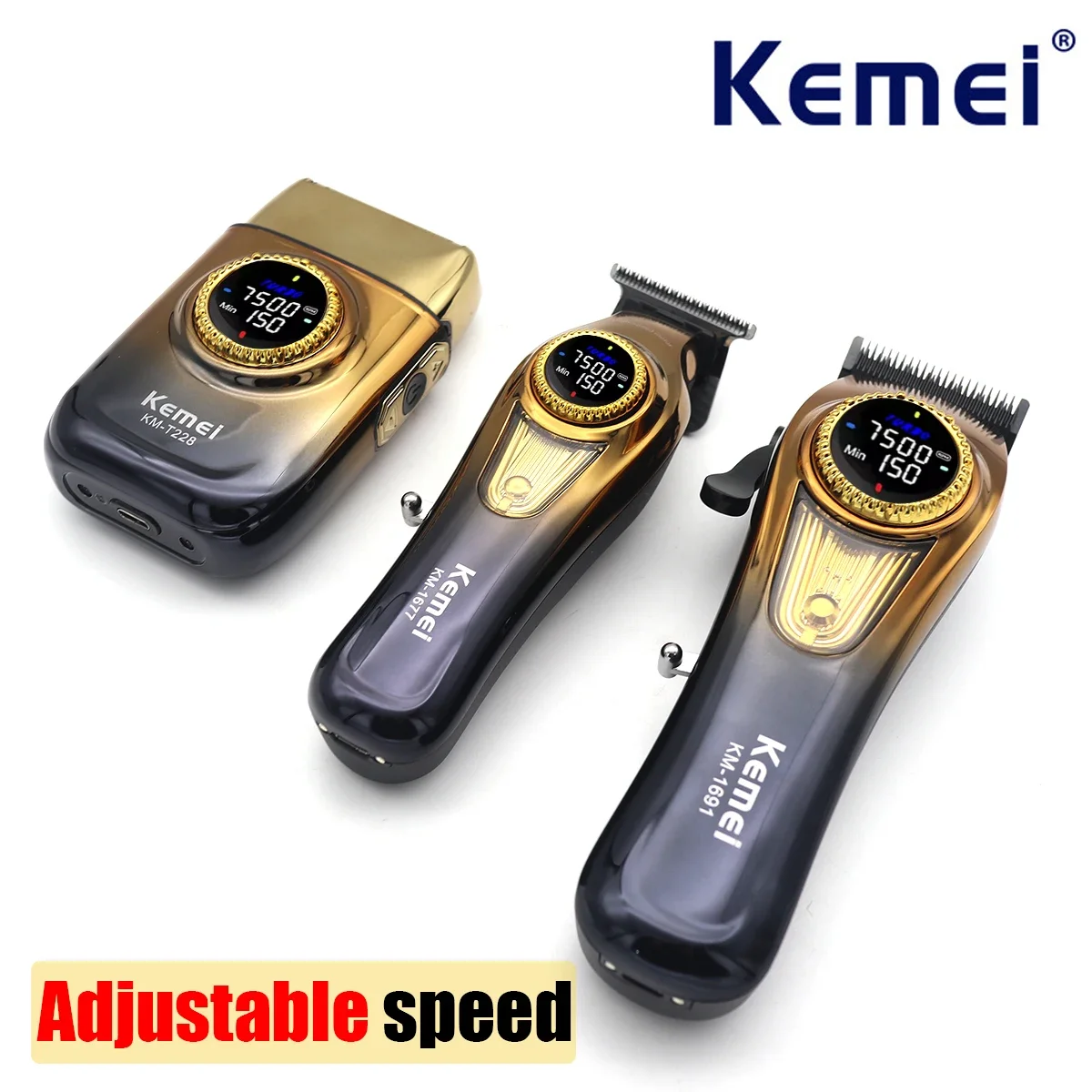 

Kemei 1691 1677 T228 Профессиональные парикмахерские машины для стрижки, комплект регулировки скорости вращения, светодиодный дисплей, мужская машинка для стрижки волос, триммер