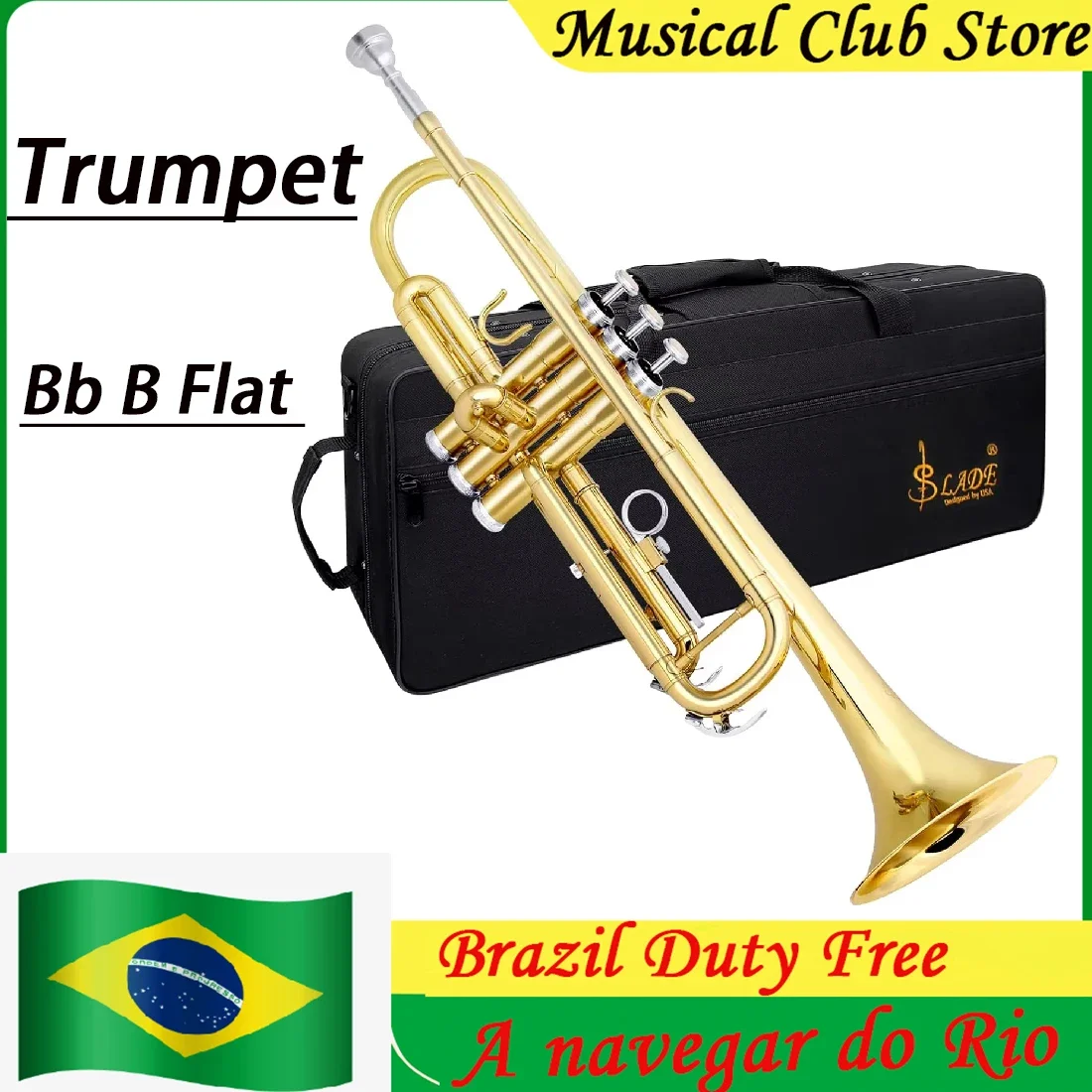 

SLADE Bb/B Trompete Plano Pintado a Ouro Latão Requintado Instrumento Musical Durável com Bocal Luvas Alça E Caso