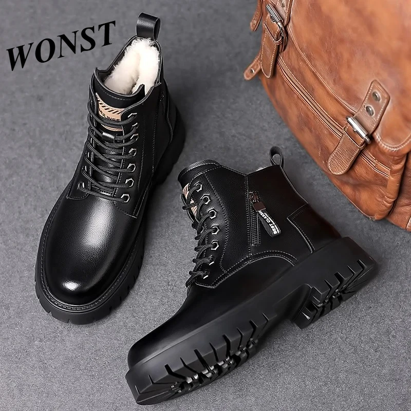

Autumn winter classic warm snow boots men's thick soles non-slip work boots men's outdoor casual shoes big head leather shoes