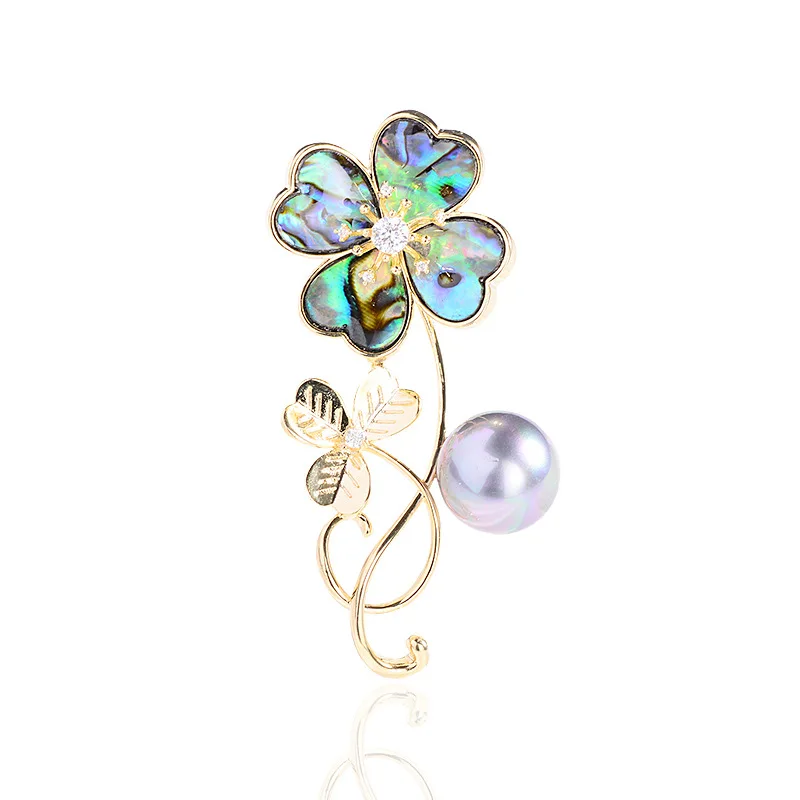 Niche Abalone Shell Flower Brooch High-grade Deep Black Shell Beads Micro-zirconium Pin High-end Corsage Accessories Exploded