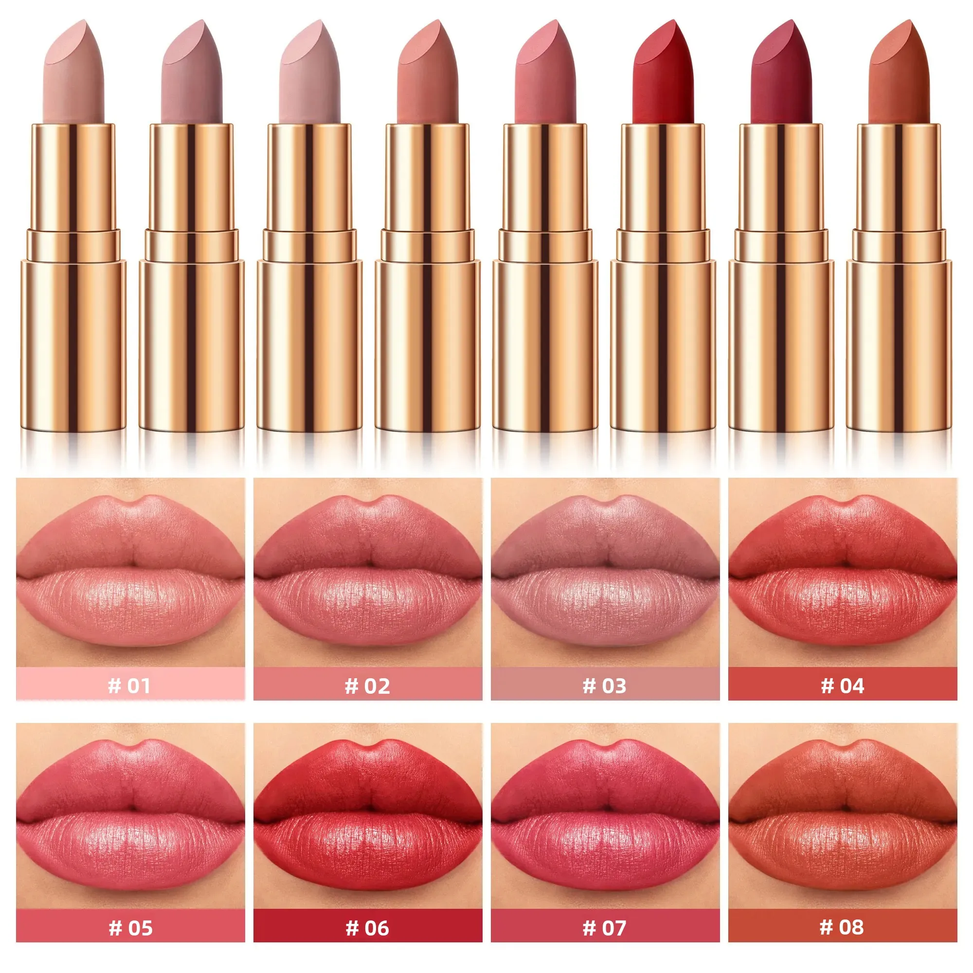 Long Lasting Moisturizing Velvet Lipstick Waterproof Non Stick Cup Creamy Nourishing Cover Lip Lines Gloss Golden Mud