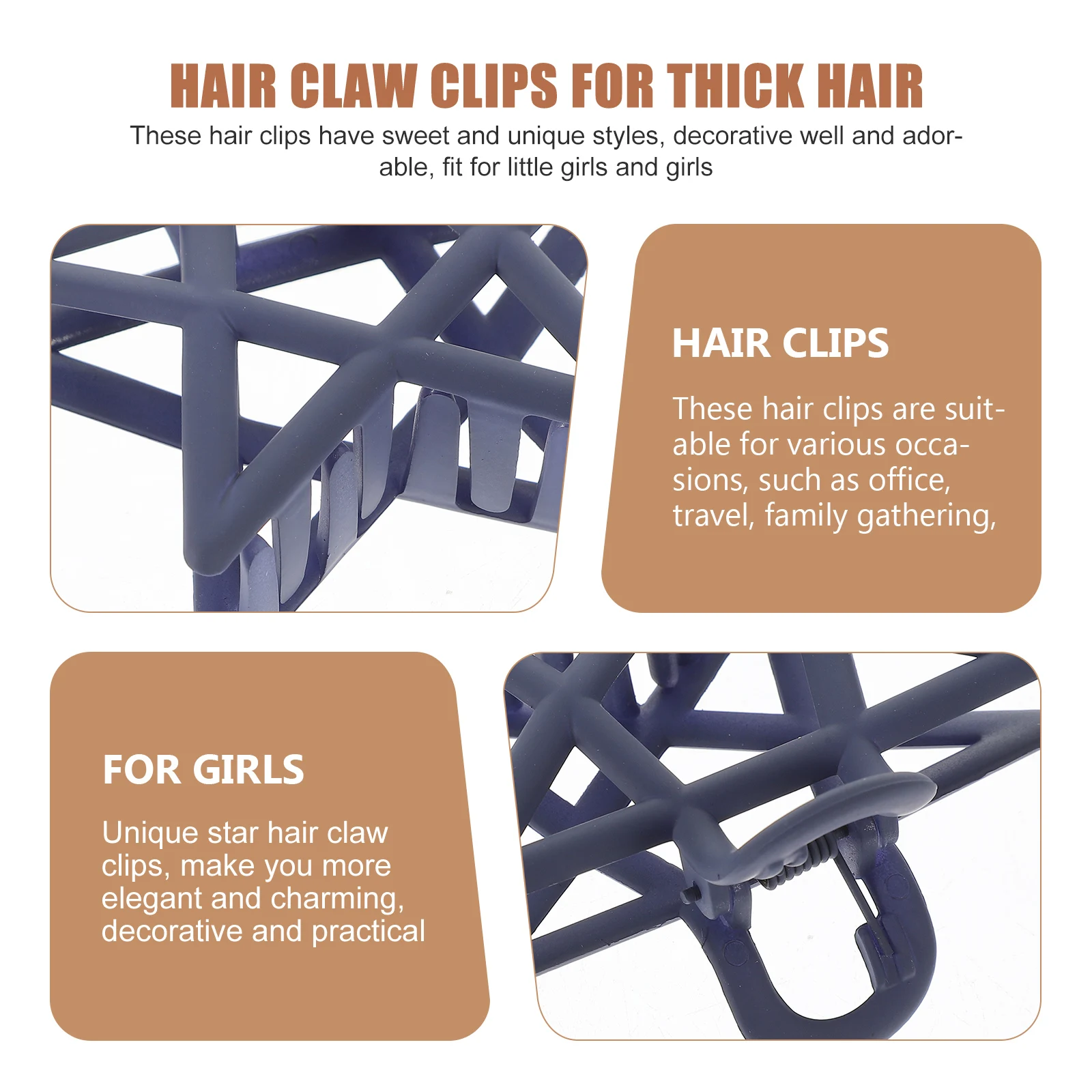 

6pcs Star Hair Clips Large Gripper Frosted Back Claw Assorted Colors Dark Blue Gray Hair Accessories