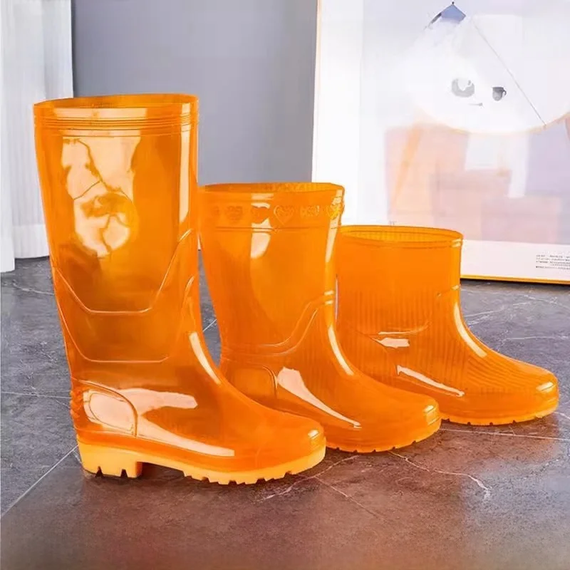 

Yellow High-Tube Work Rain Boots Rubber No Inner Wear Resistant Non-Slip Kitchen Oil-Proof Waterproof Transparent Rain Shoes