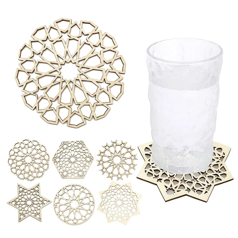 Posavasos huecos tallados EID, aislamiento térmico, taza de té duradera, taza de leche, tazas de bebidas, tapetes de café, manteles individuales Eid para mesa de cena, 6 uds.