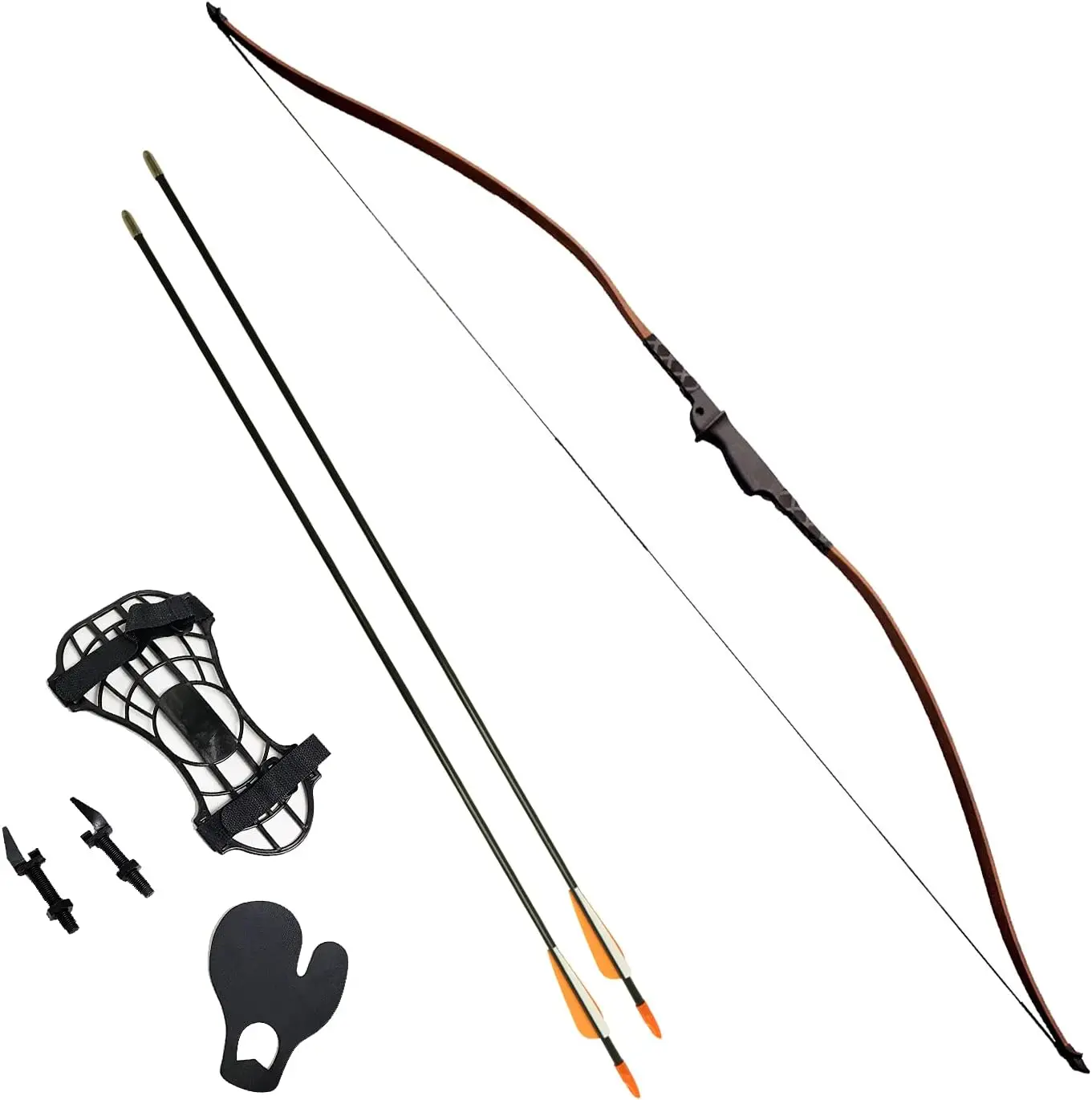 

Long Bow 30-35lbs 22-29" for Adults Youth with Armguard Finger Tab Arrow Rest 2 Arrows