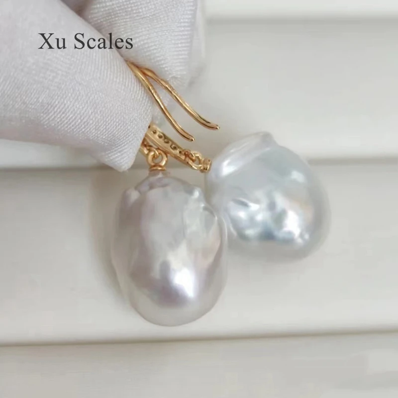 Natural Freshwater Pearl 14K Gold Filled Zircon Inlaid 15-25mm Baroque White Pearl Drop Earrings INS Fine Jewelry Gifts forWomen