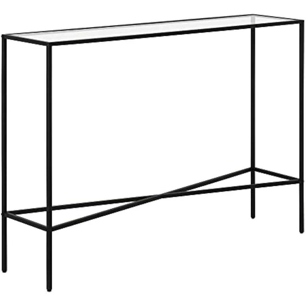 

42'' Wide Rectangular Console Table with Glass Top in Blackened Bronze