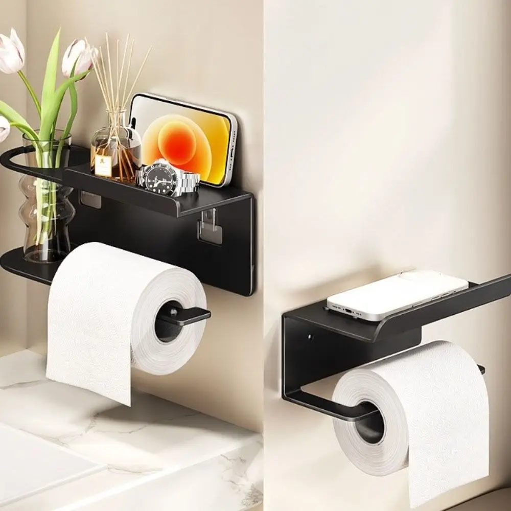 

Multi-functional Toilet Paper Holder Punch-Free Installation with Storage Shelf Adhesive Toilet Paper Holder Easy Installation