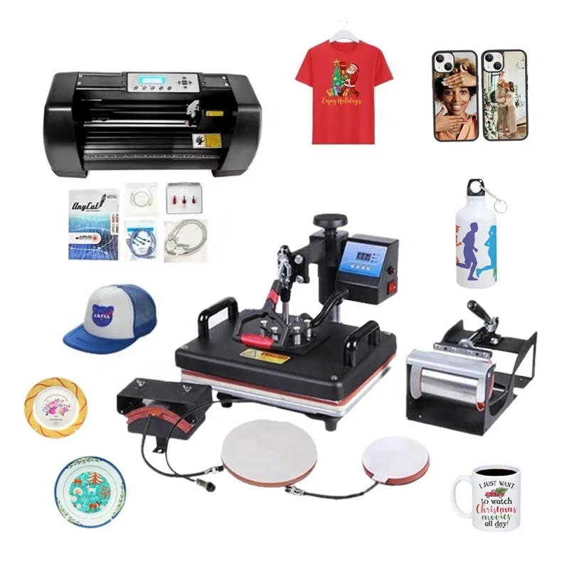 Combo sublimation 5 in 1 T shirt heat press machine with 365mm cutting plotter