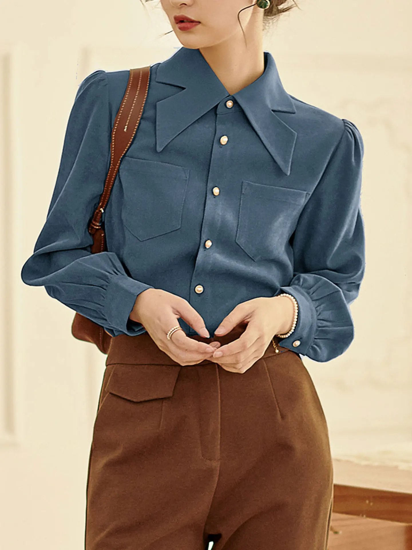 

Женская свободная повседневная блузка с длинным рукавом в стиле ретро, европейская мода, осенняя коллекция, шелковый материал