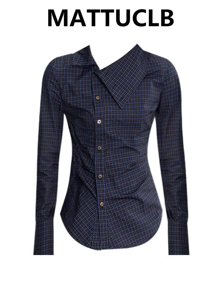 

Women's Plaid Top Long Sleeve College Style Y2k Korean Fashion High Street 2000s Slim Checkered Blouse Design Aesthetic New