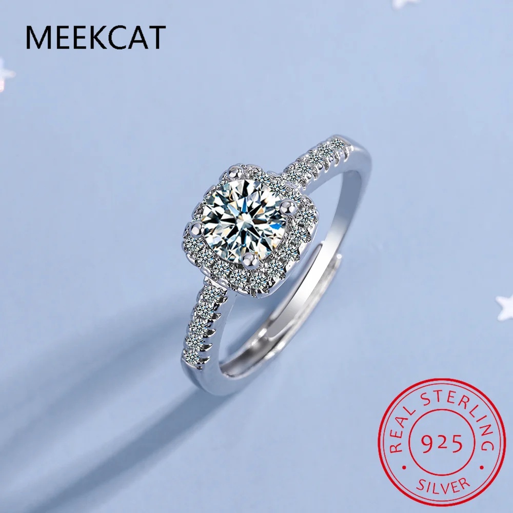 100% Real Moissanite Ring Adjustable Size S925 Sliver D VVS1 Pass Diamond Test Pen GRA Certificate 18K Plating Rings for Women