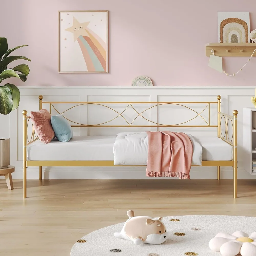 سرير نهاري مزدوج من IDEALHOUSE مع دولاب، وسرير نهاري معدني مزدوج ومجموعة دولاب، وإطار سرير أريكة سرير نهاري مع دعم شريحة فولاذية، متعدد الوظائف #3