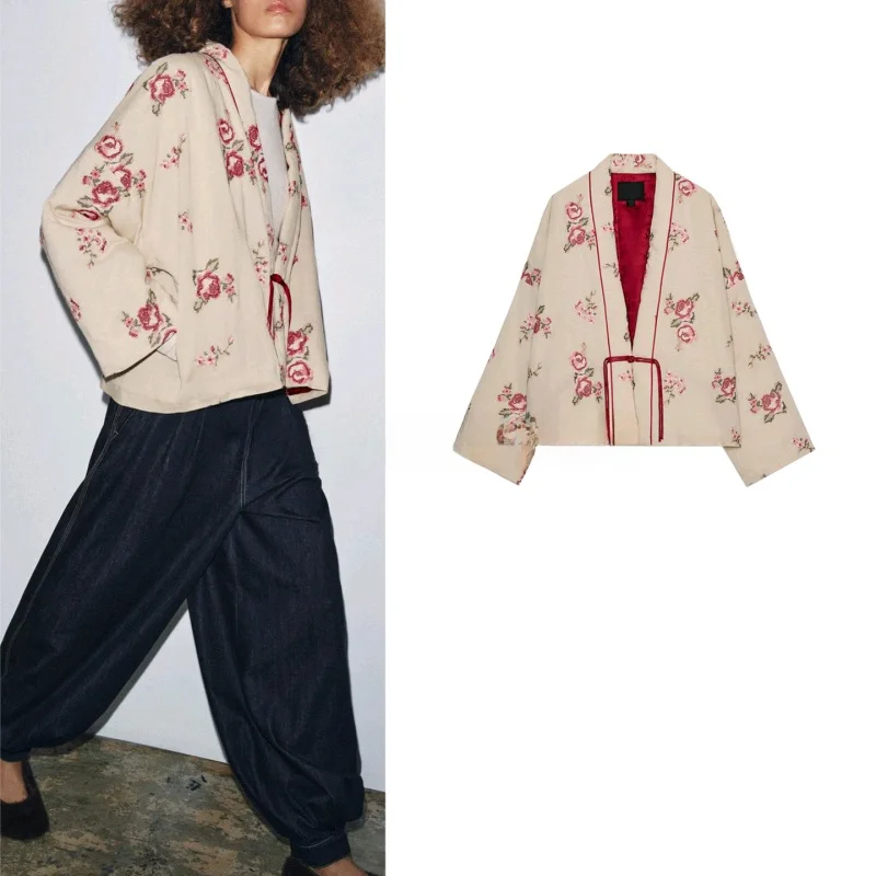 

Новое осеннее поступление, женская повседневная цветная блузка с цветочной вышивкой V-Ne Long Sve, хлопковая куртка, верхняя одежда 4786208