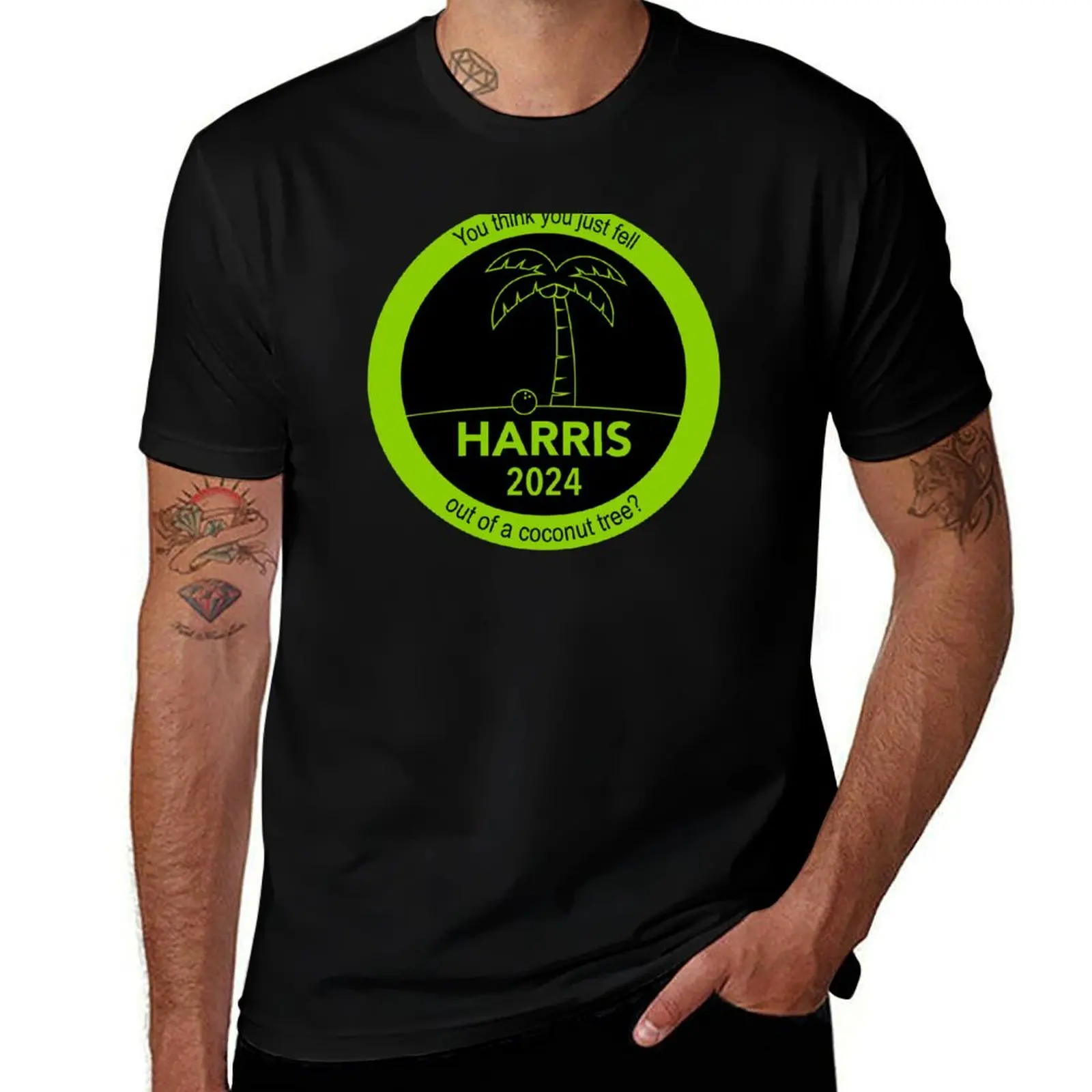 

t anime Kamala Coconut and Harris 2024 man - T-Shirt shirts Black Green funny tshirt Tree