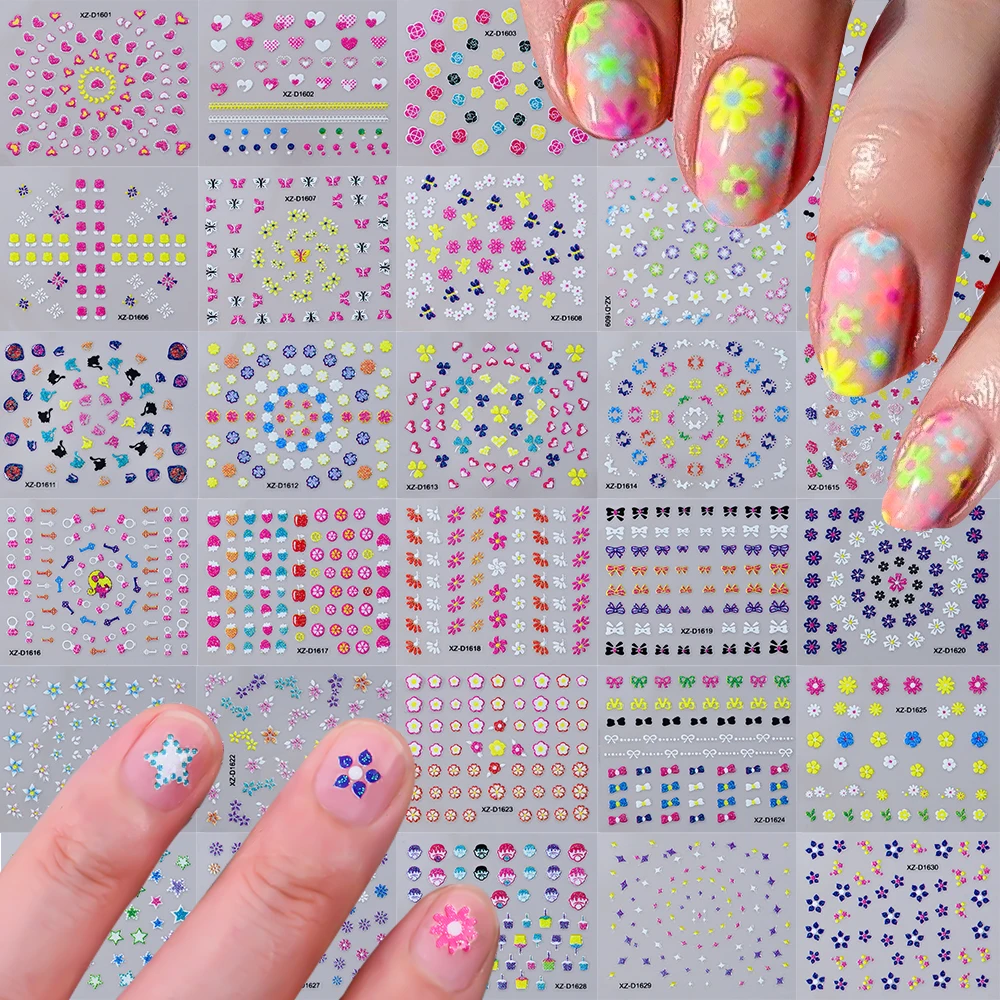 30Pcs/set Colorful Flowers Nail Art Sticker 3D Mini Floret Butterflies Nail Slider Self-adhesive Manicure Decal Accessories