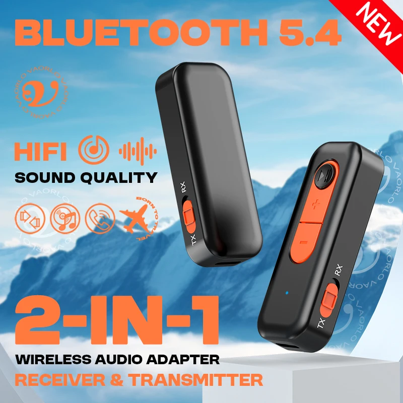 2 in 1 Bluetooth 5.4 Audio Receiver Transmitter Stereo Music With Mic Wireless Adapter 3.5MM AUX For Car Airplane TV PC Headsets