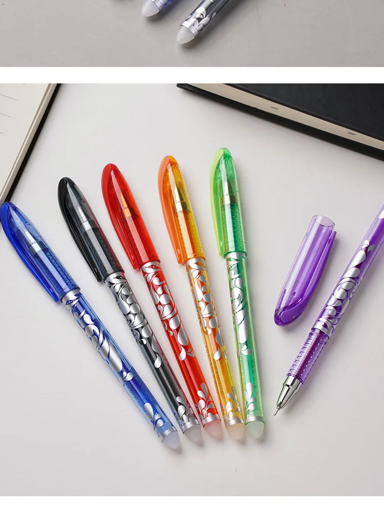 Bunter löschbarer Gelstift, 0,5 mm, Thermotinte, blaues weißes Design, Kunststoffkörper, Schulbüro, Schreibzubehör – Detail 8