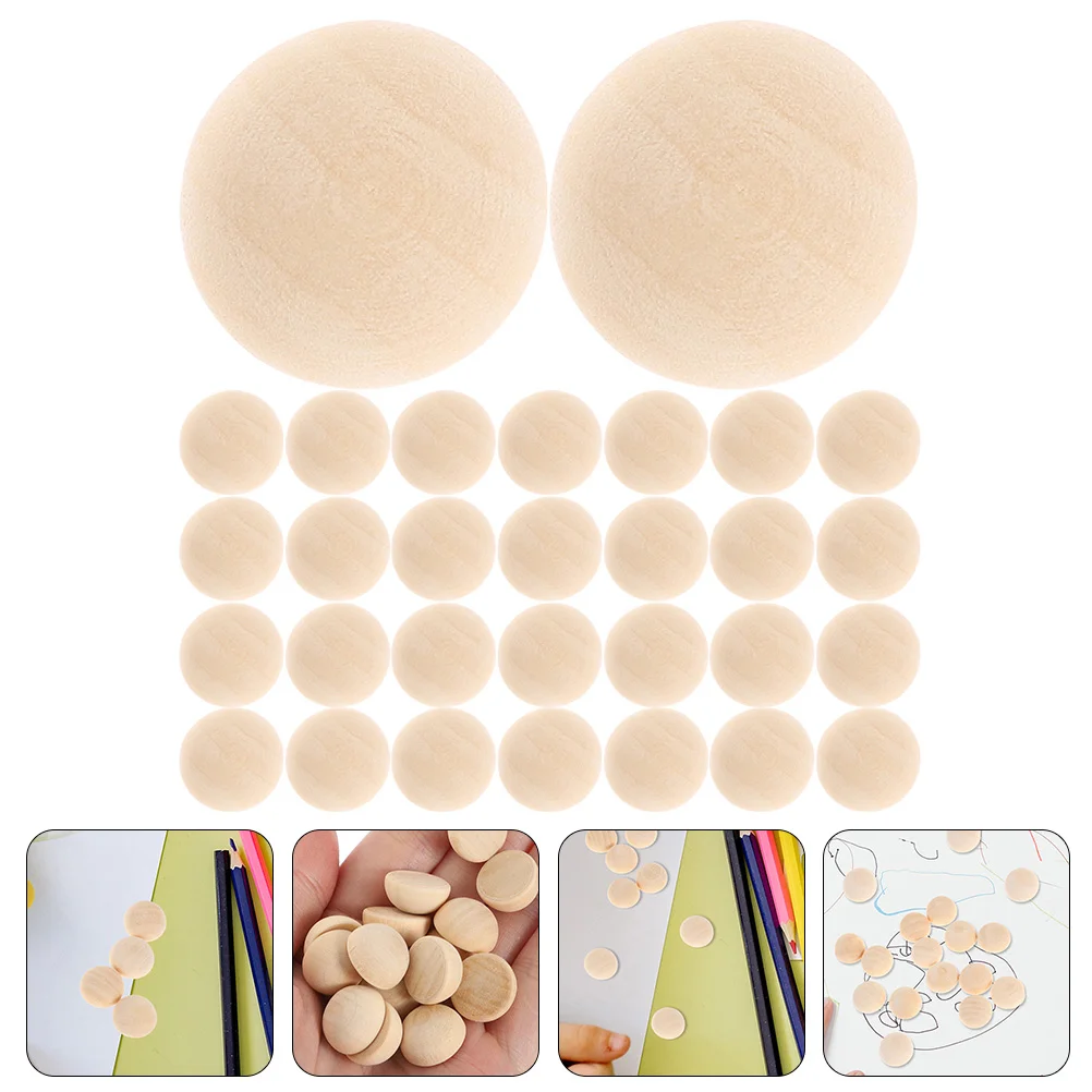 48 Pcs Wooden Hemisphere Decor Balls Half Beads for Crafts Unfinished Small Mini