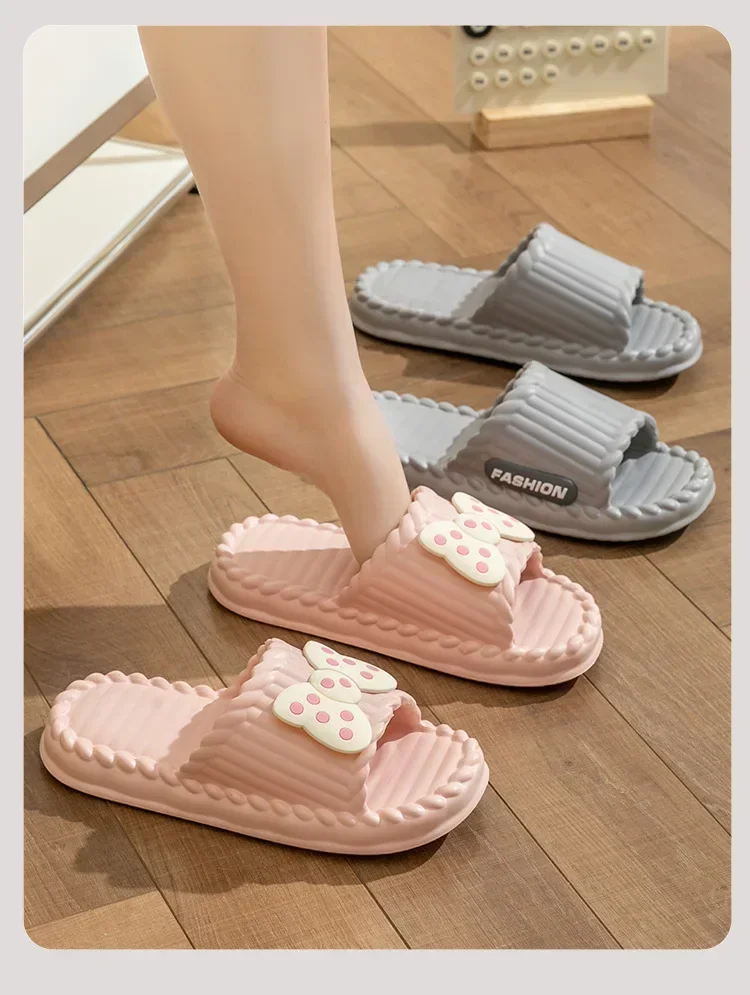 Home Cloud slippers Women puppy sandals bow Big eyes Flip flops Cartoon Soft beach non slip house shoes Men platform women slide