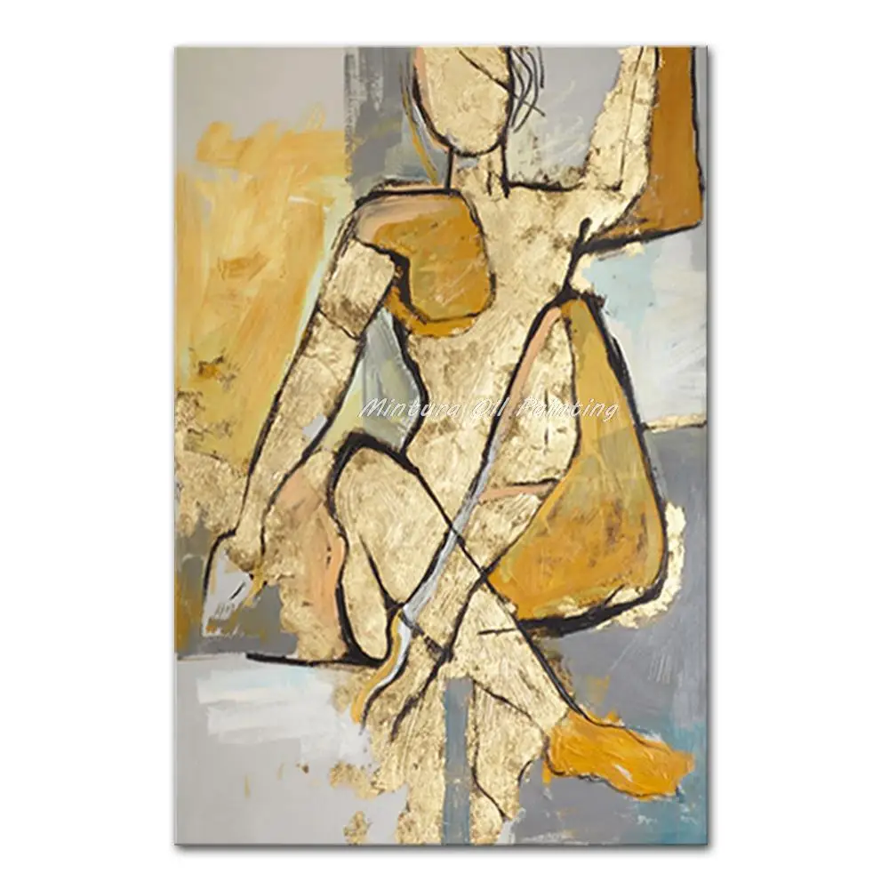 Mintura Hand-Painted Abstract Figure Oil Painting on Canva Modern Large Wall Art Picture for Living Room Home Decoration Artwork