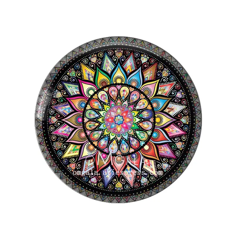 Fashion Colorful Abstract Mandala Art Pattern 12mm/14mm/18mm/20mm/25mm Round photo glass cabochon demo flat back Making risultati