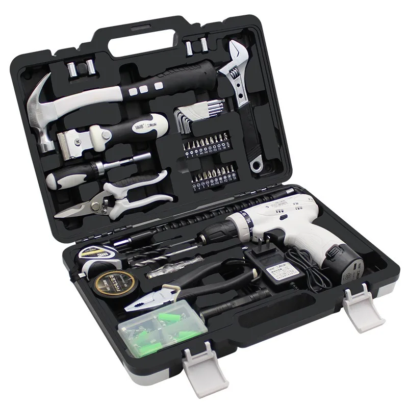 86Pcs Household Tool Set with 12V Cordless Drill, Electric Screwdriver Power Tool Combo Kit with Toolbox