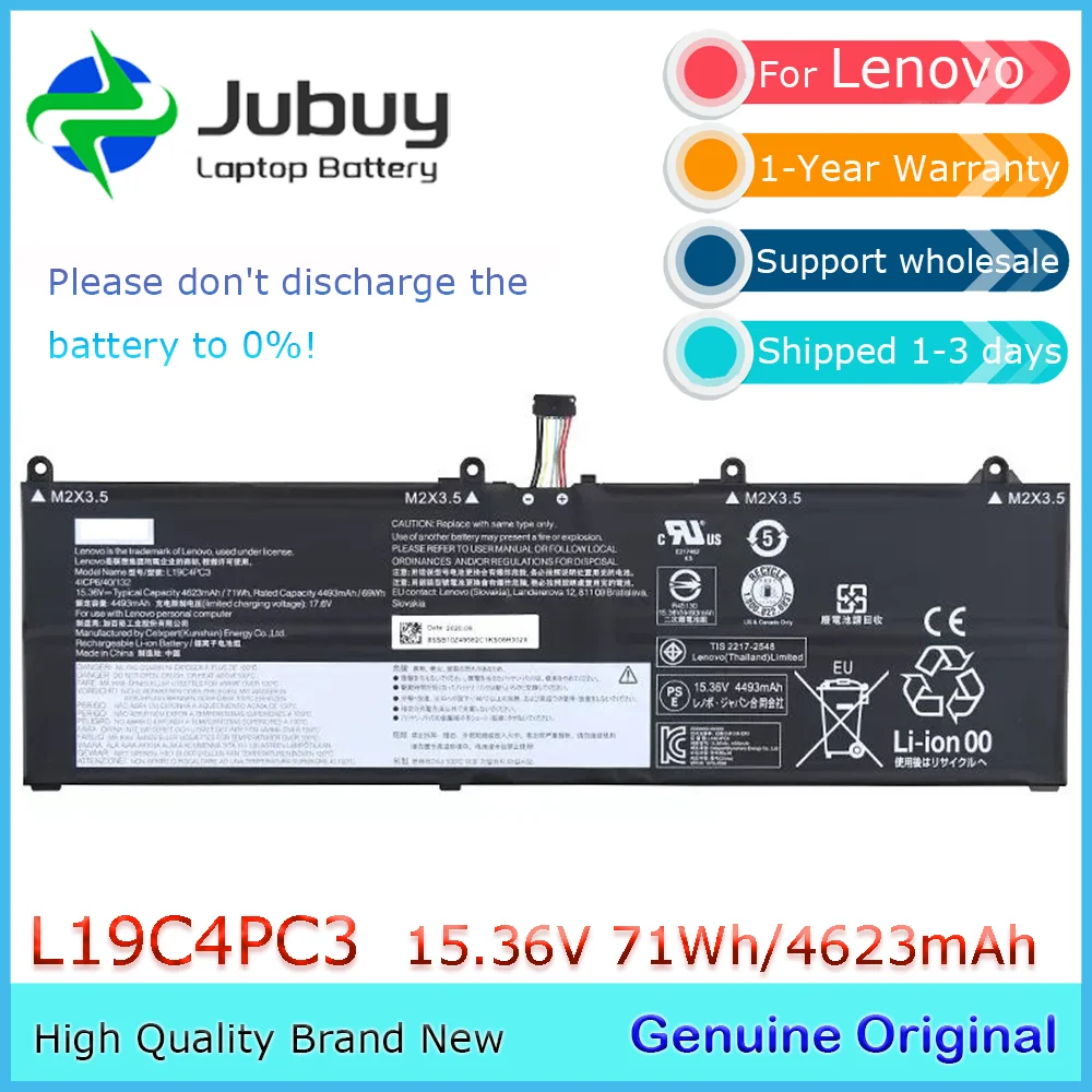 L19C4PC3 15.36V 71Wh Original Laptop Battery for Lenovo Legion S7 15IMH6 15IMH5 L19M4PC3 5B10Z49581 41CP4/62/141