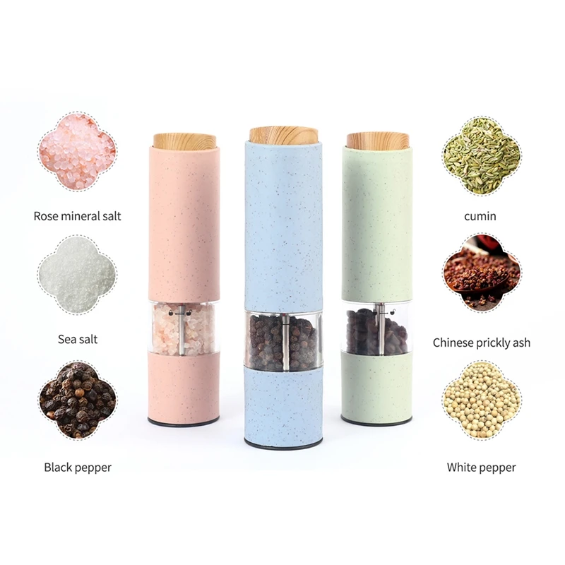 ABHG Electric Salt And Pepper Grinder Wheat Straw Salt And Pepper Mill One-Hand Operation Salt Mill With Adjustable