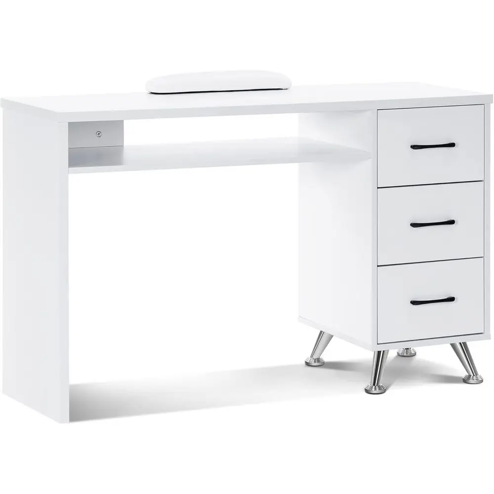 

White 47.2L x 17.7W x 30.7H Manicure Table with Wrist Rest and Storage for Beauty Spa Workstation