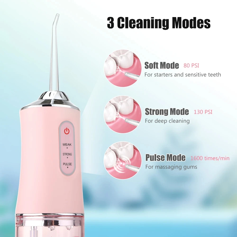 Oral Irrigator Water Flosser 220ML 4 Nozzles IPX7 Waterproof 1400Rpm 3 Modes Oral Care Tool Teeth Whitening Calculus Removal