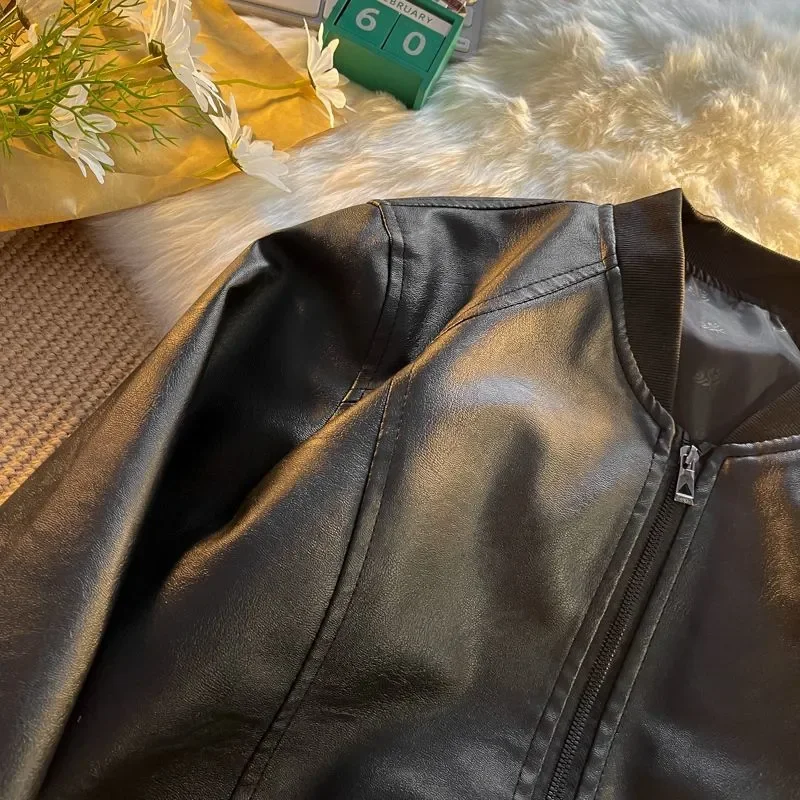 Leather Jacket Men's High Street Fashion Handsome Loose Casual Leather Spring Students Plus Fleece Baseball