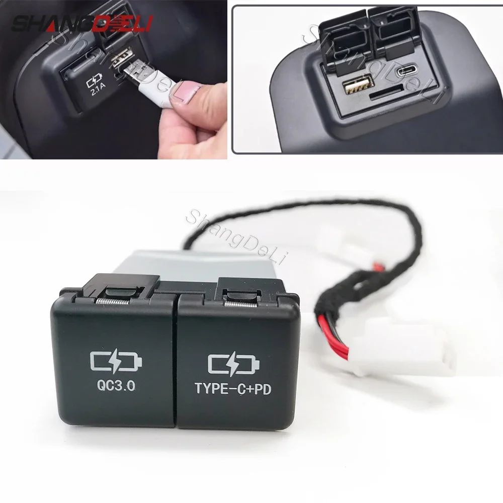 1PC Gniazdo ładowarki samochodowej do telefonu Podwójne gniazdo QC3.0 USB typu C PD Podłokietnik do ładowania Zasilacz do Toyota RAV4 Wildlander