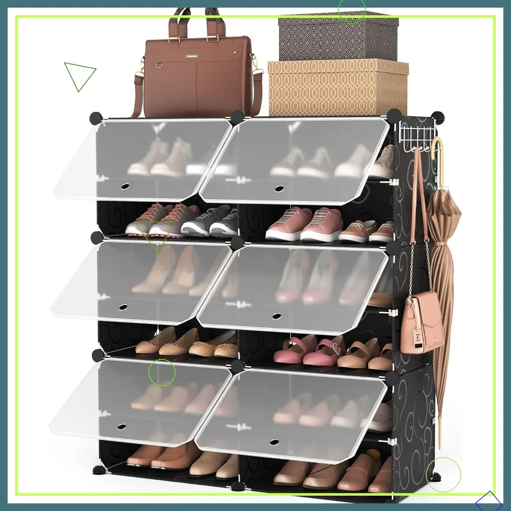 

6-уровневый расширяемый органайзер для обуви с 2 крючками, черный — компактное хранилище для семьи